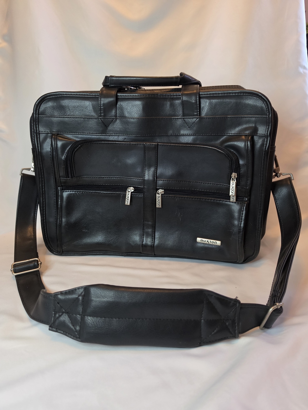 Buxton Black PVC Leather Briefcase Messenger Laptop Bag.